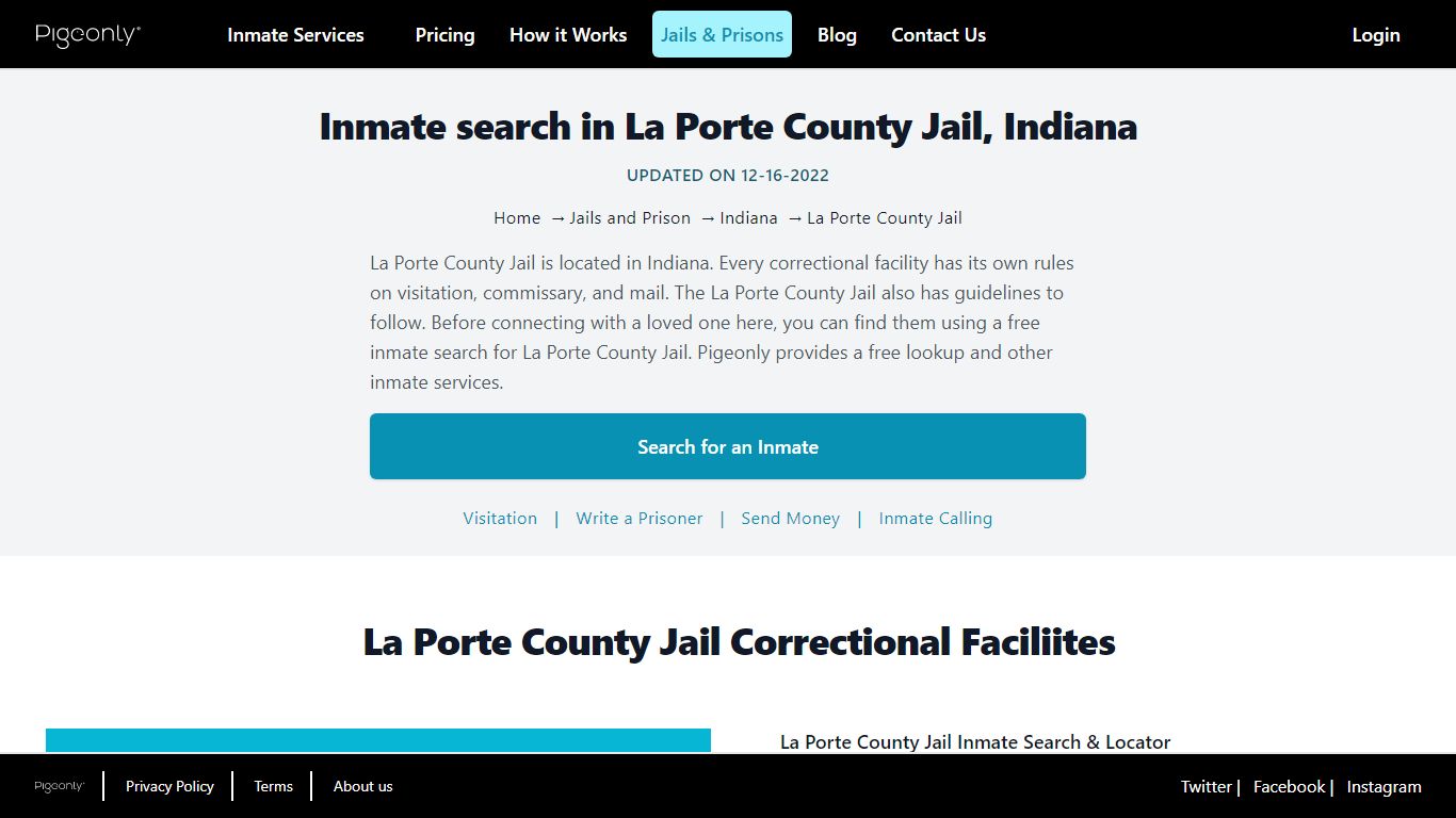 Inmate Search La Porte County Jail, Indiana | Pigeonly